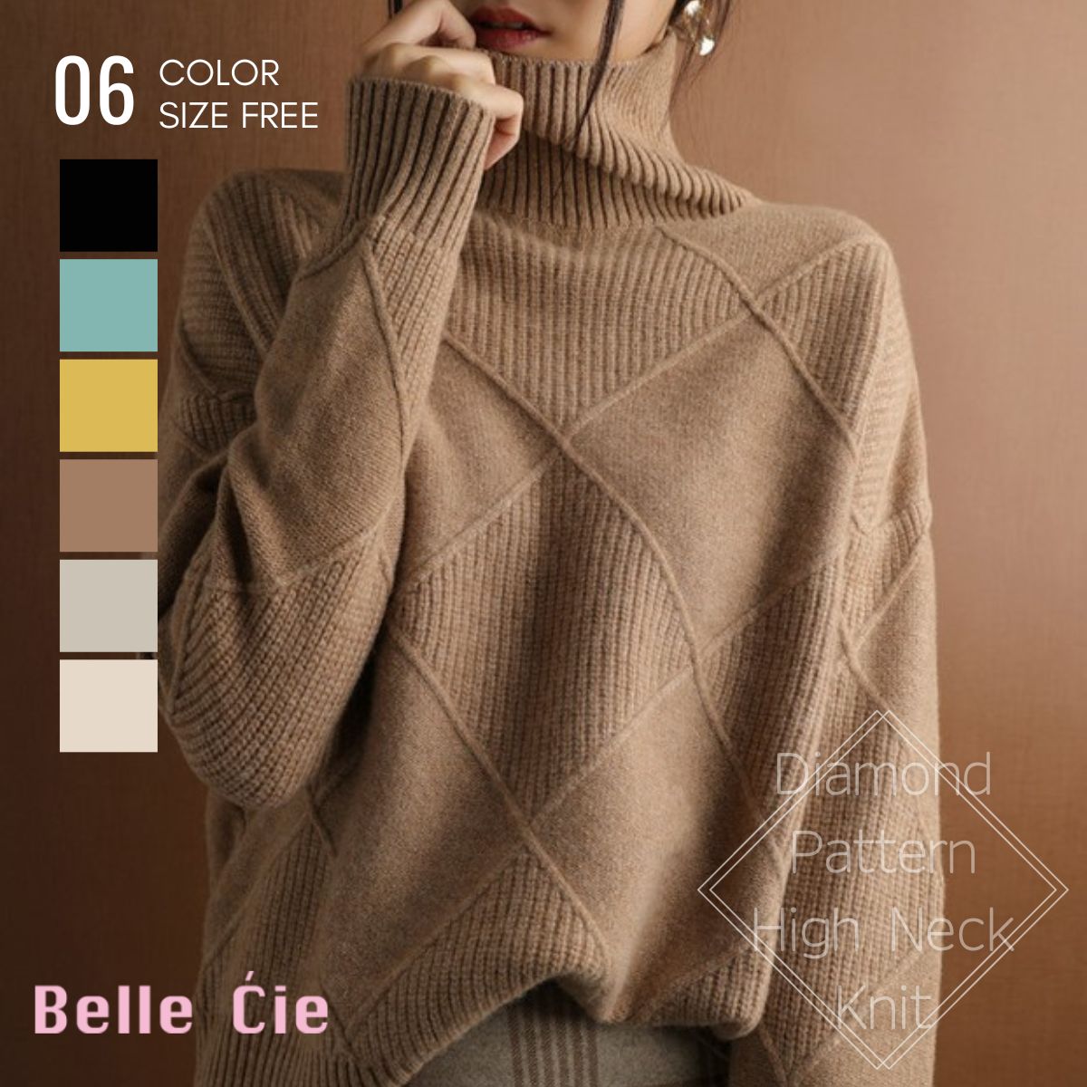Knit/ダイヤ柄ハイネックニットトップス ST/No.27789 – Belle Ćie
