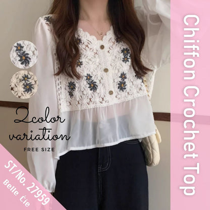 Blouse/シフォン切替クロシェトップス ST/No.27959