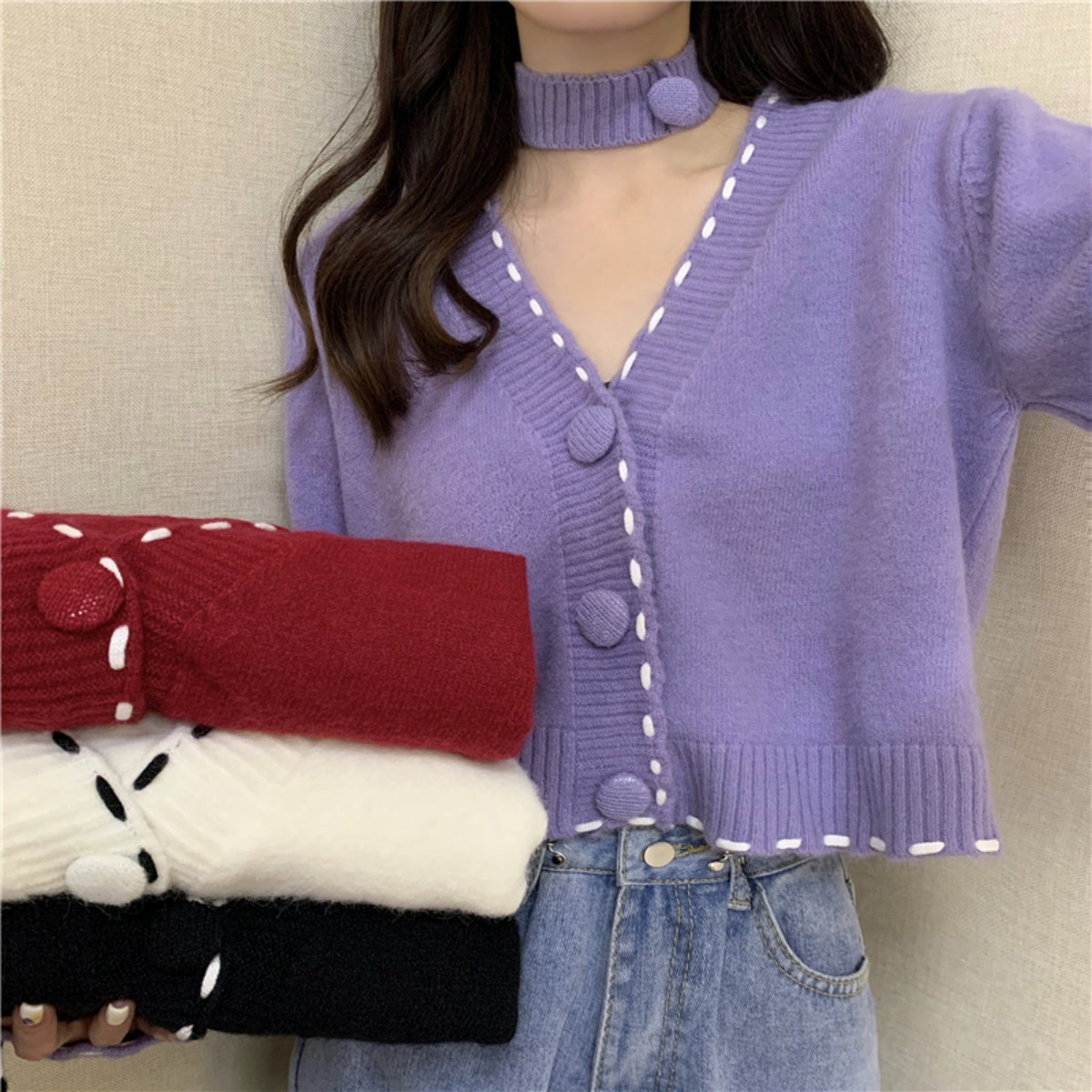 Knit/ ニットVネックカーデトップス ST/No.27233