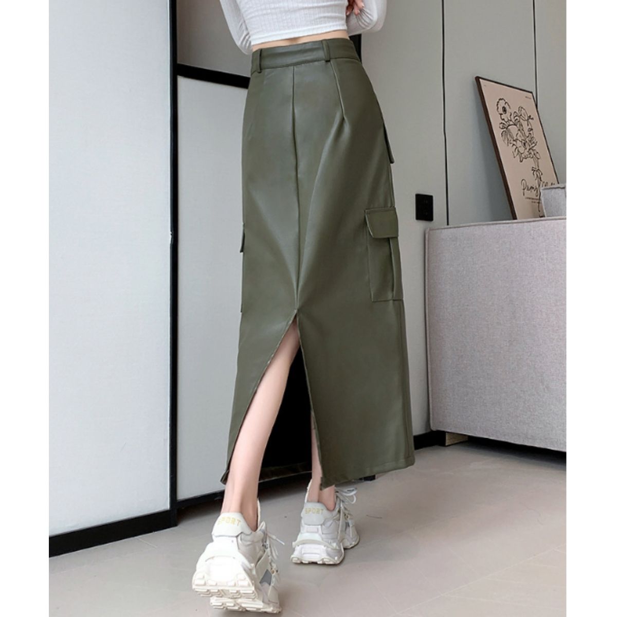 Skirt/フェイクレザーカーゴスカート ST/No.27821